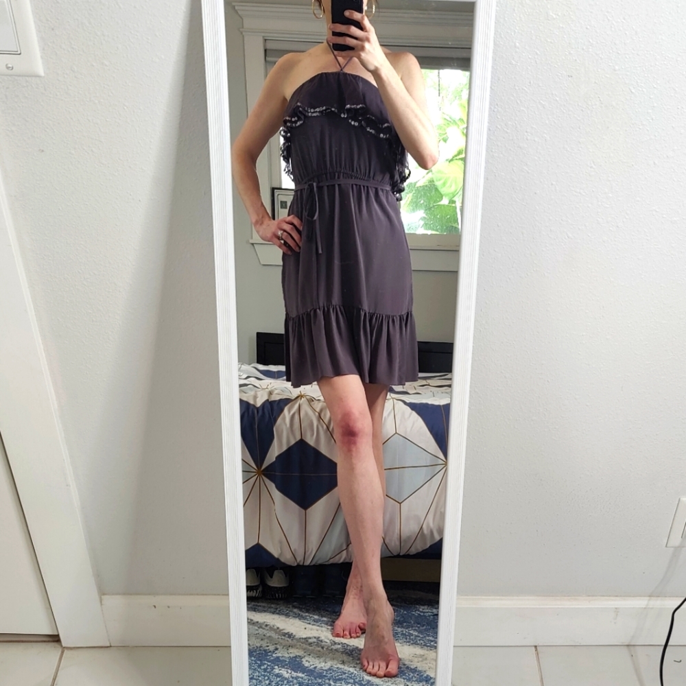 Rebecca Taylor Metallic Embellished Silk Halter Dress NWOT